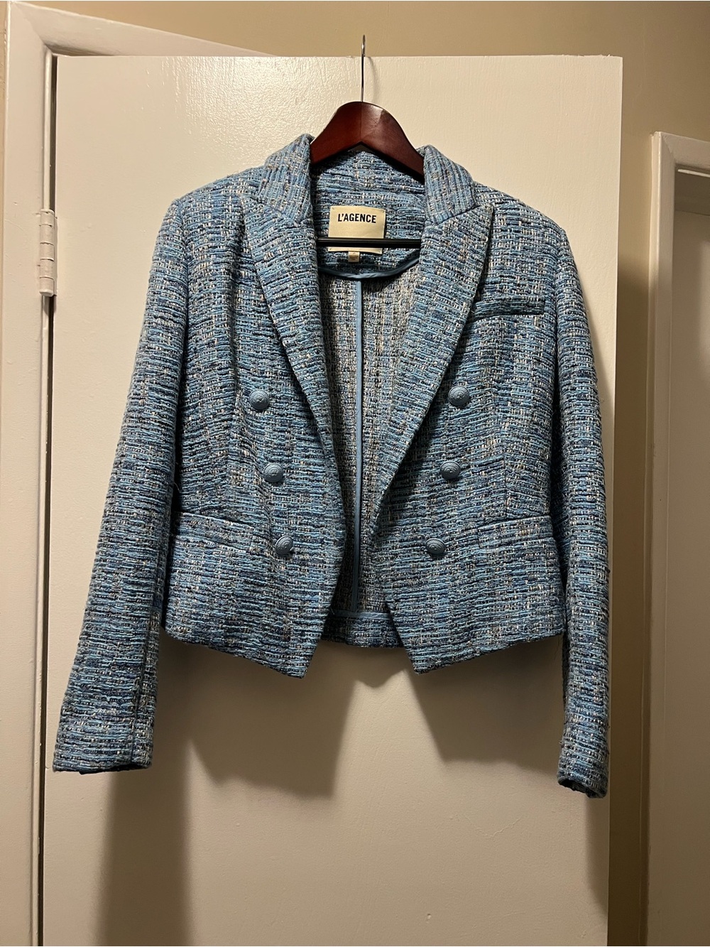 L’AGENCE Brooke Multi-Blue Tweed Blazer, Size 2 - Picture 4 of 10